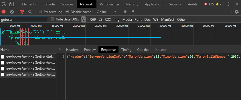 Retrieving developer options - Network in the browser for OWA