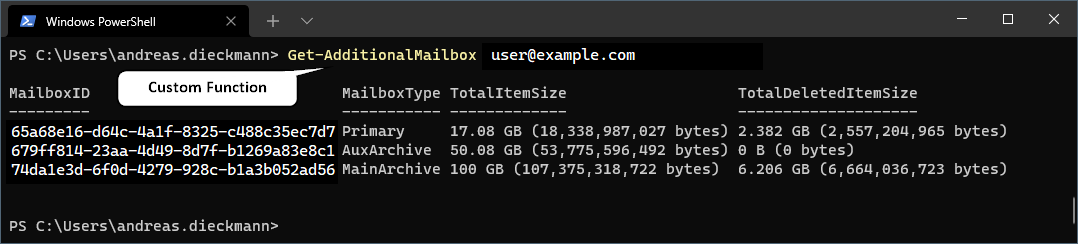 Exchange Online PowerShell - Custom command to retrieve all mailbox locations of a user mailbox