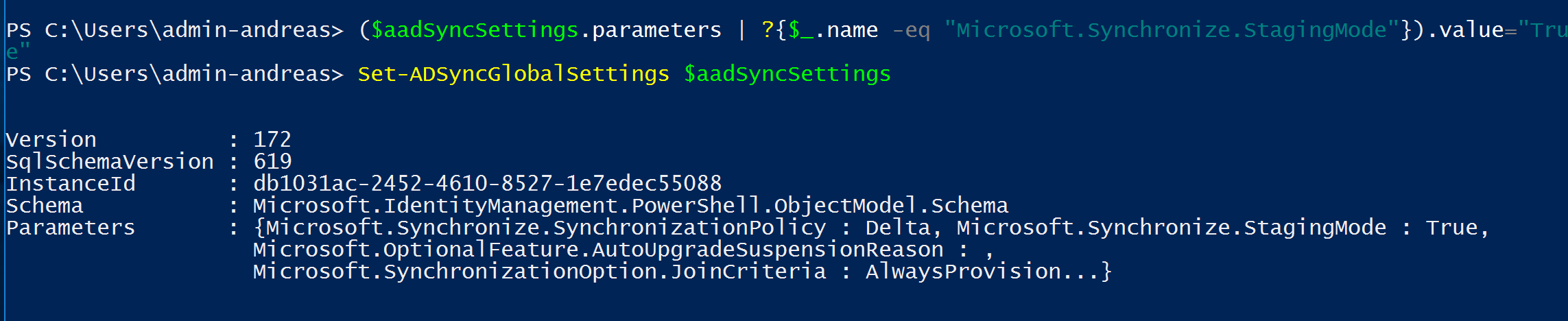 Screenshot of PowerShell Code Execution - Changing and setting the Staging mode