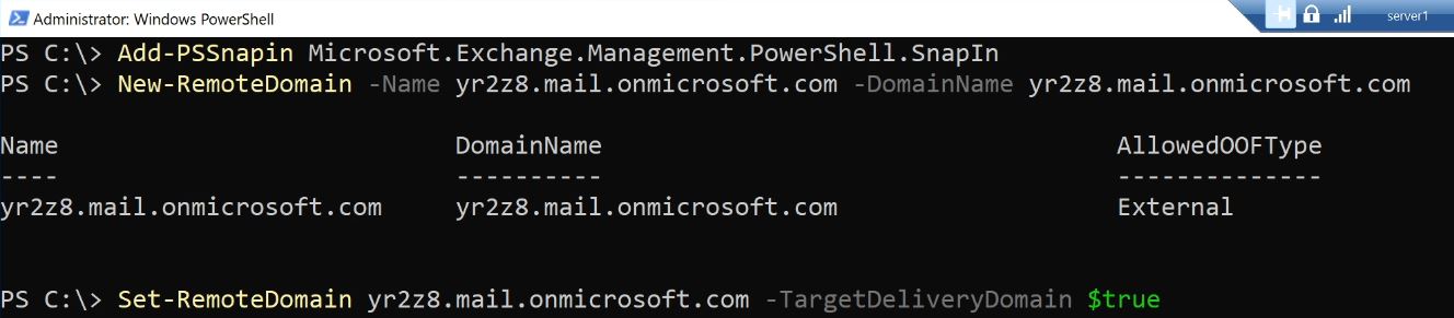 onmicrosoft.com Domäne als Target Delivery Domain in der On-Premises Umgebung anlegen